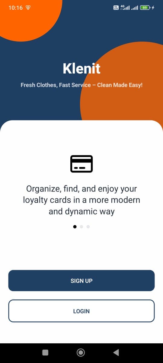 Klenit mobile app, interface screen 1
