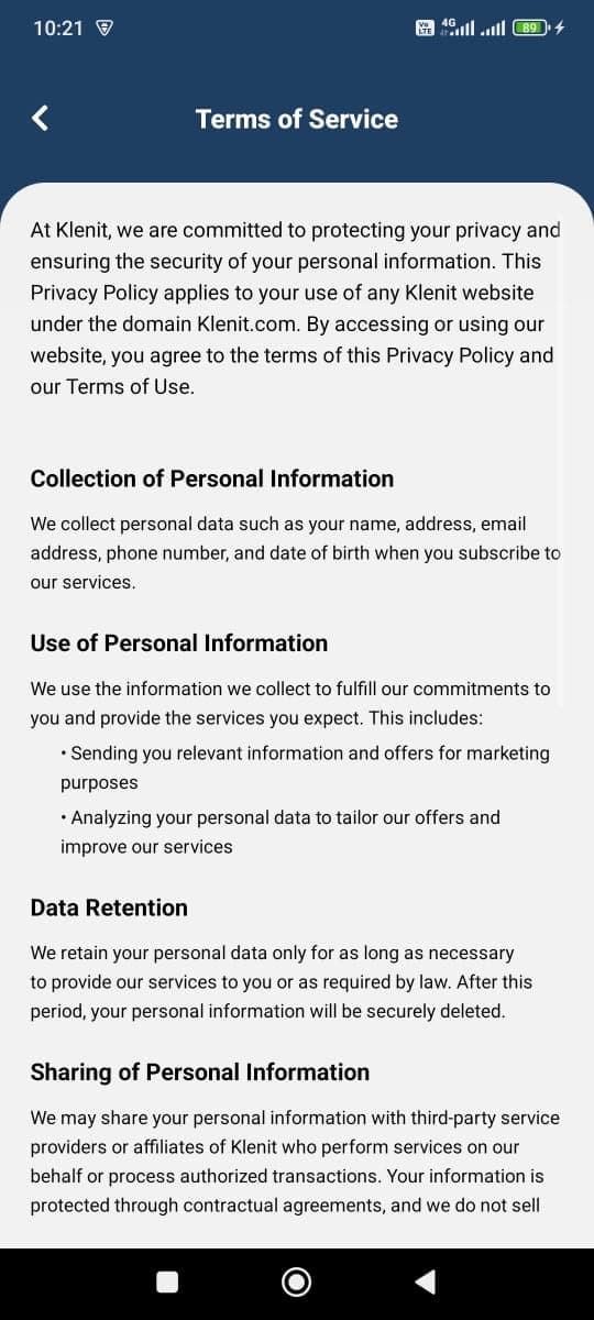Klenit mobile app, interface screen 20
