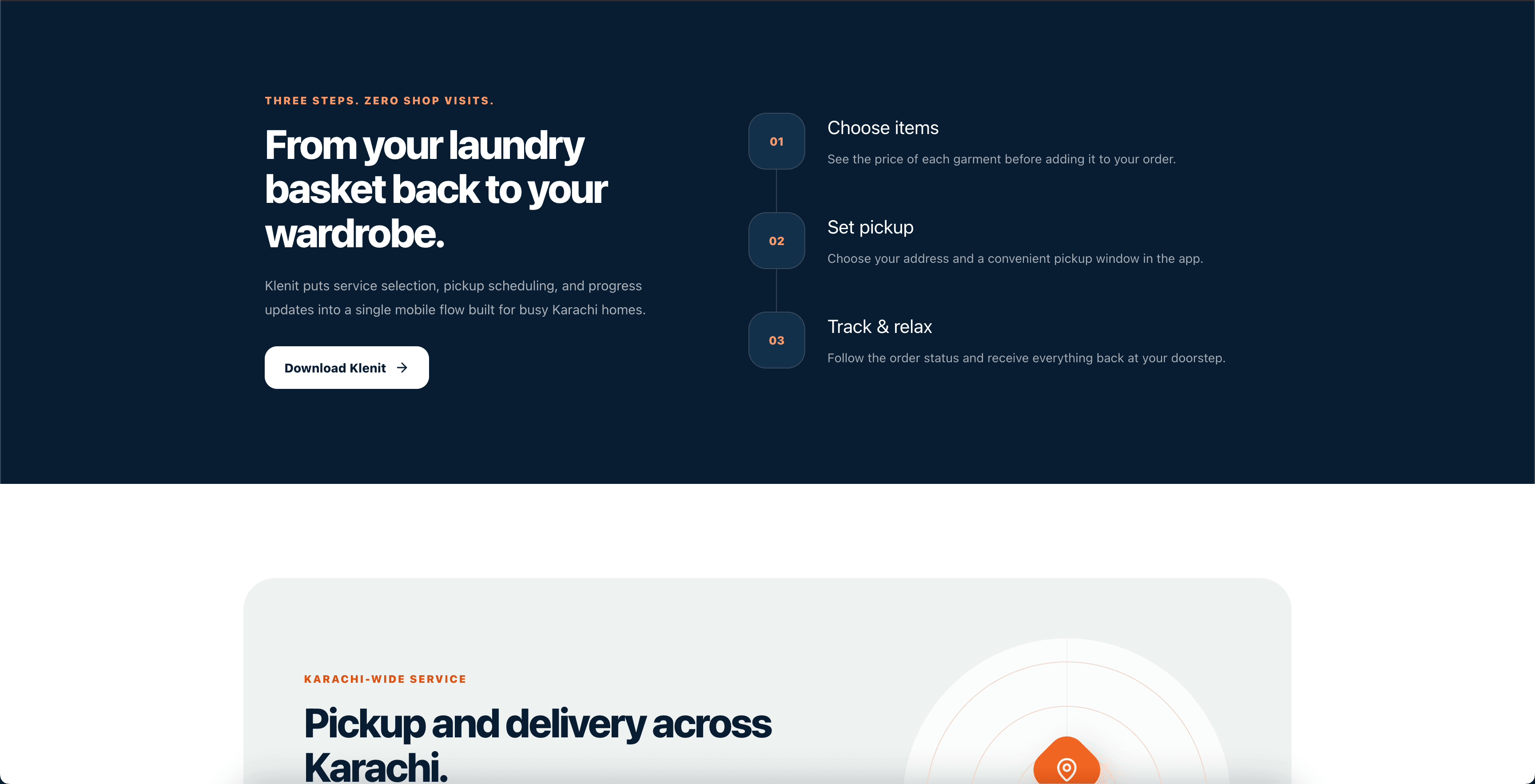 Klenit marketing landing site, interface screen 4