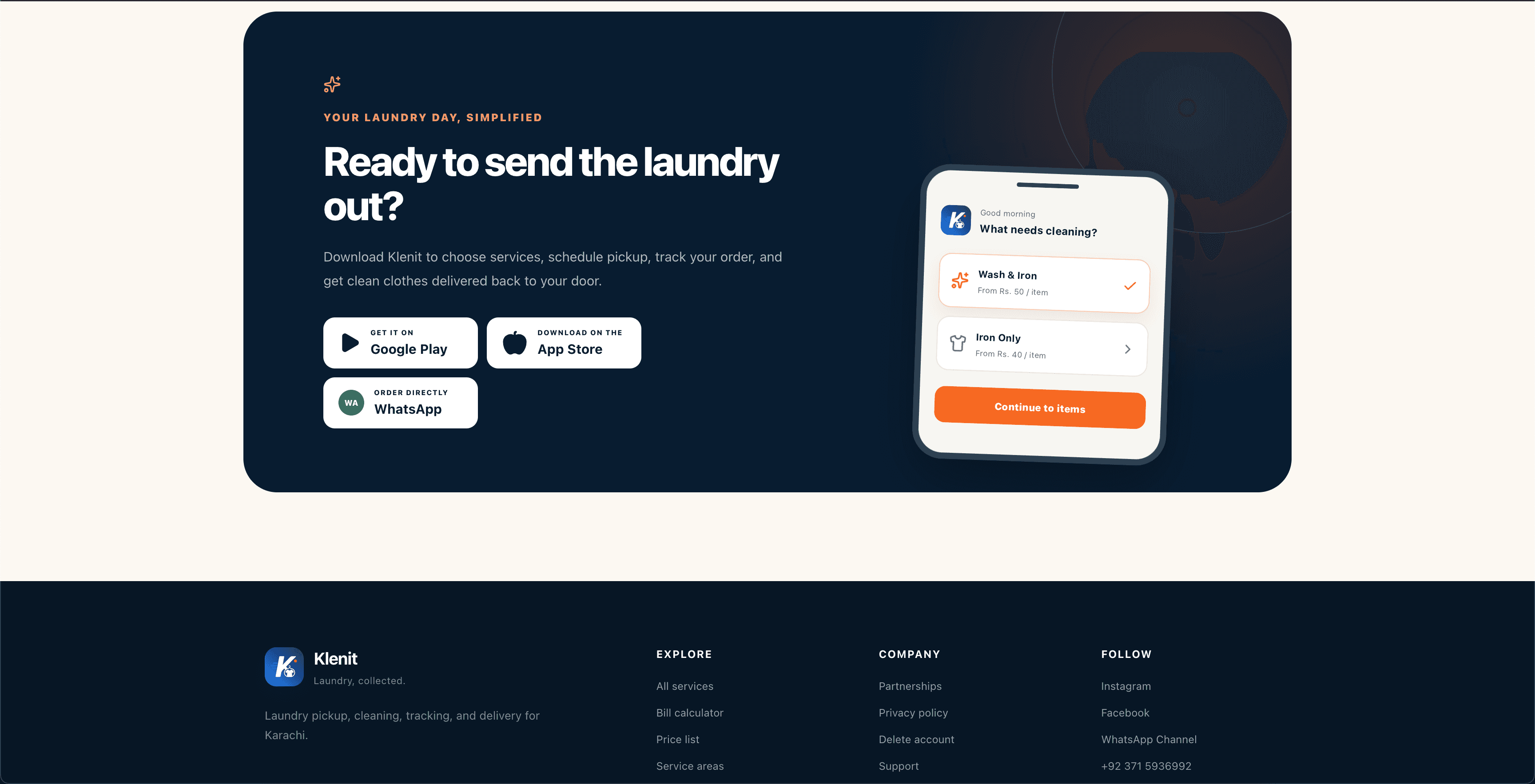 Klenit marketing landing site, interface screen 6