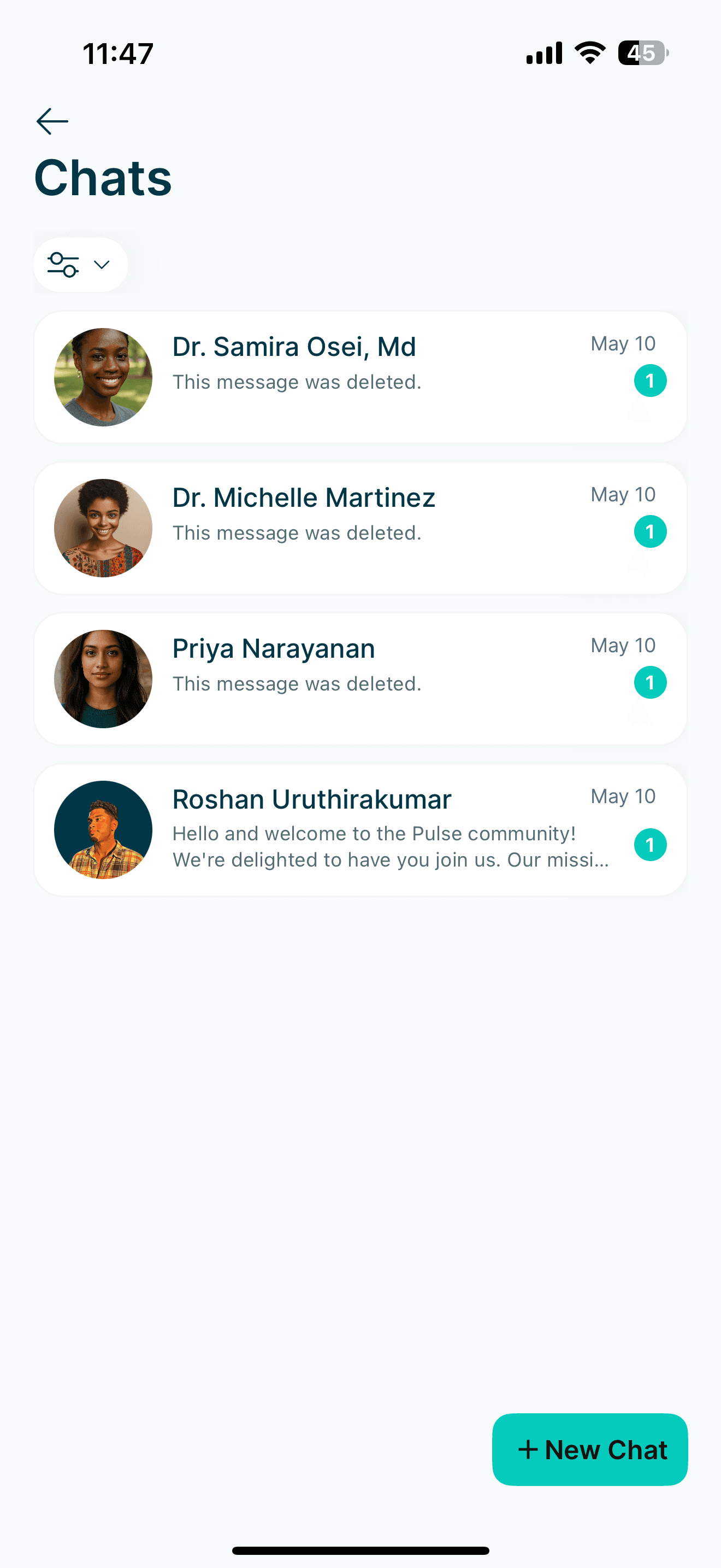 Pulse mobile app, interface screen 13