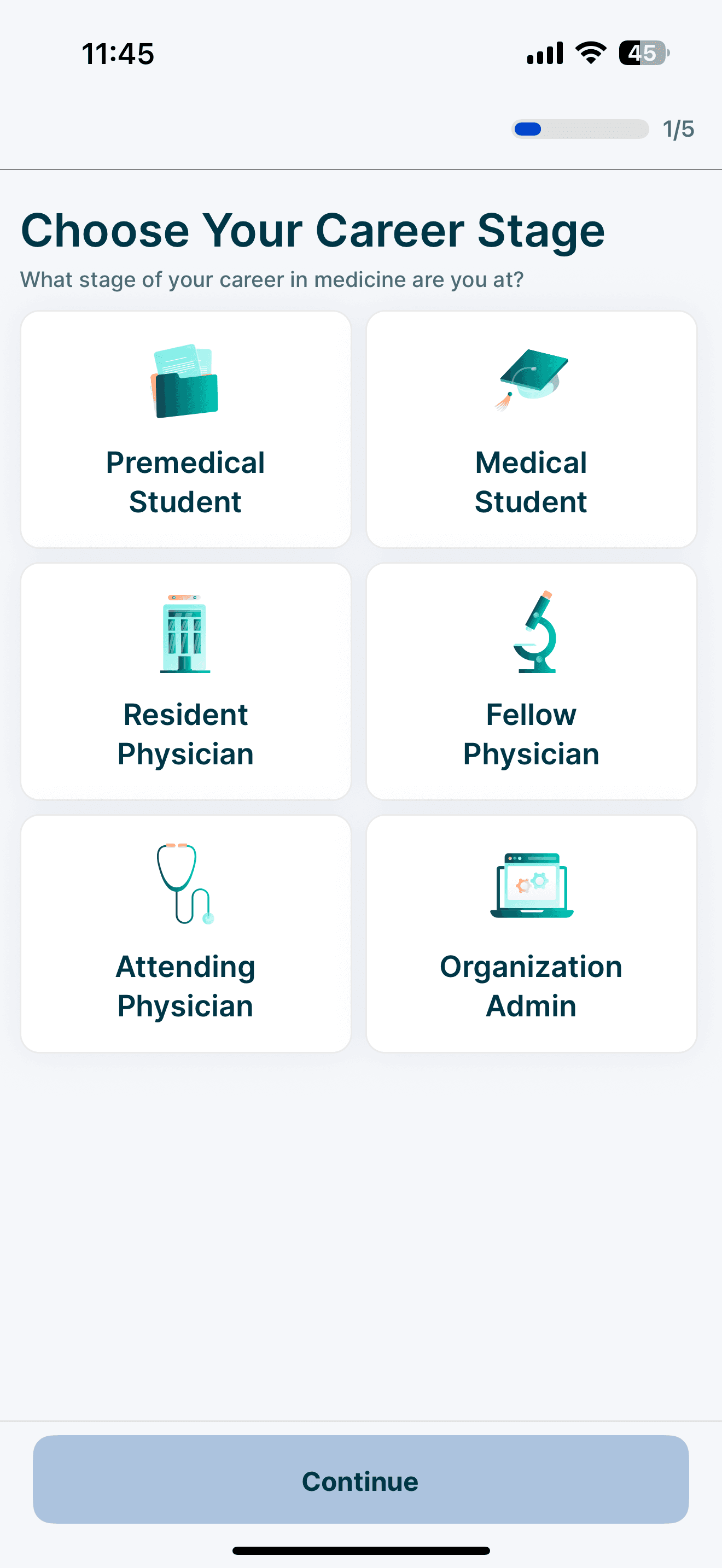 Pulse mobile app, interface screen 2