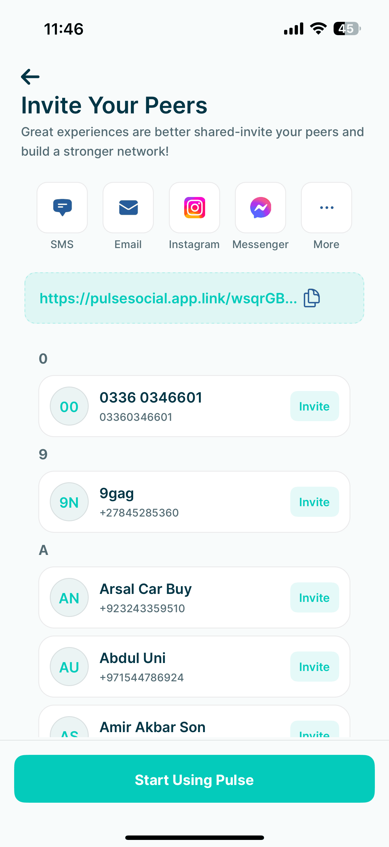 Pulse mobile app, interface screen 7